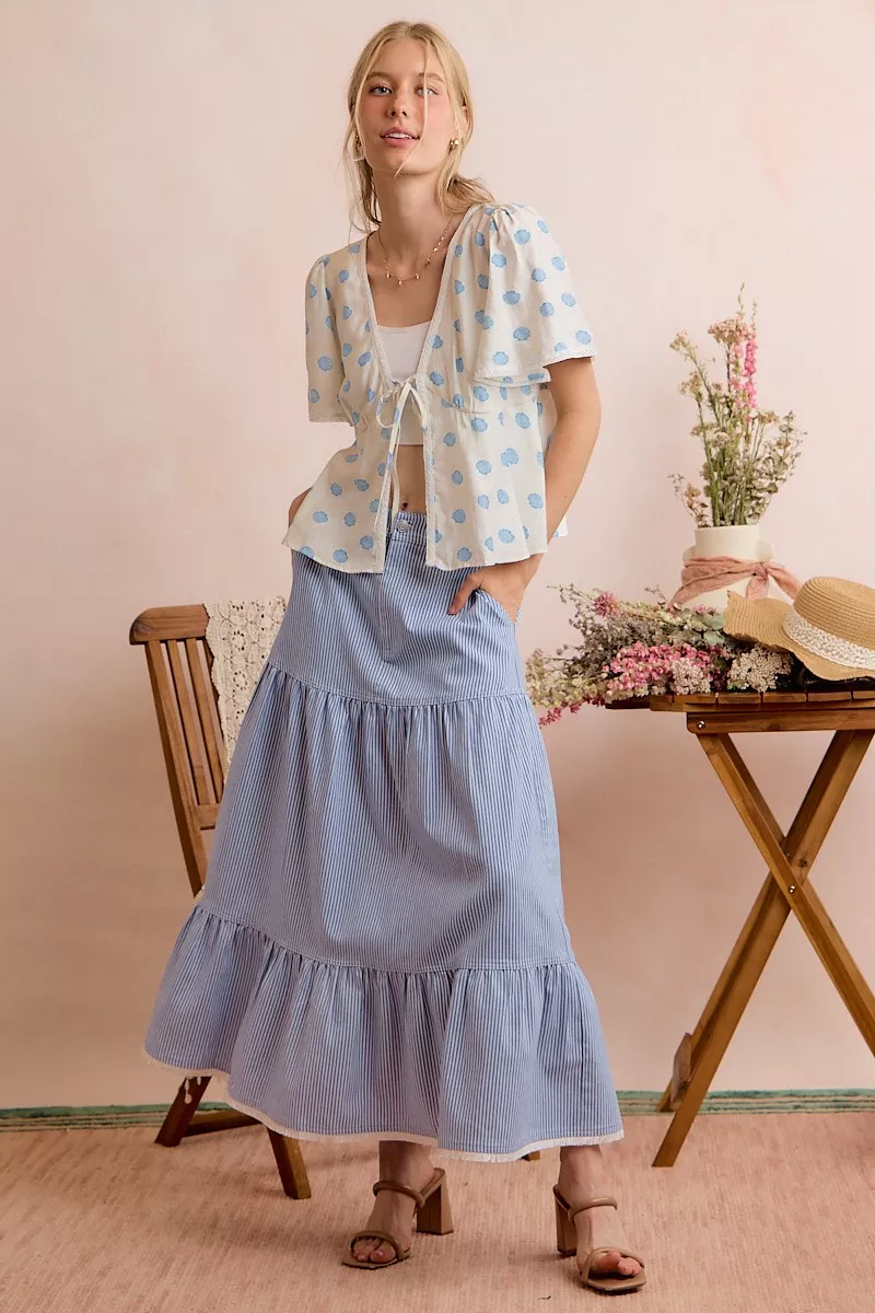 Shell Print Tie Front Flutter Sleeves Blouse Top, image 16