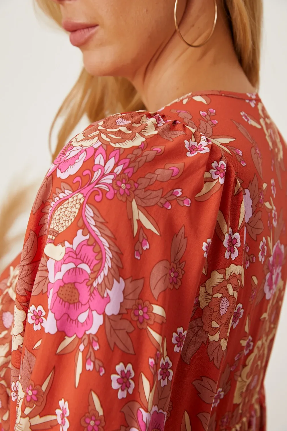 Floral Tie Neck Half Sleeve Dress, image 6
