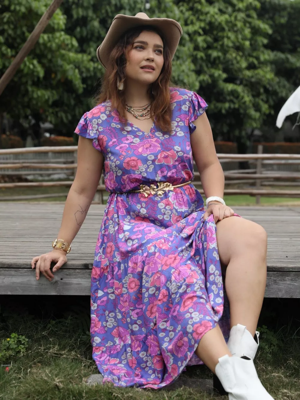 Plus Size Floral Print Tiered Maxi Dress, image 2