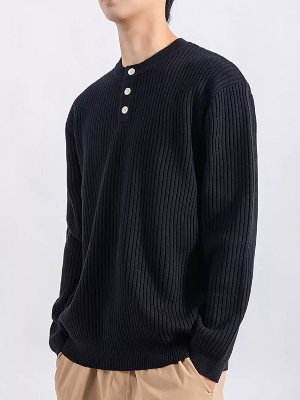 Men's Plus Size Ribbed Button Detail Knit Top, image 8