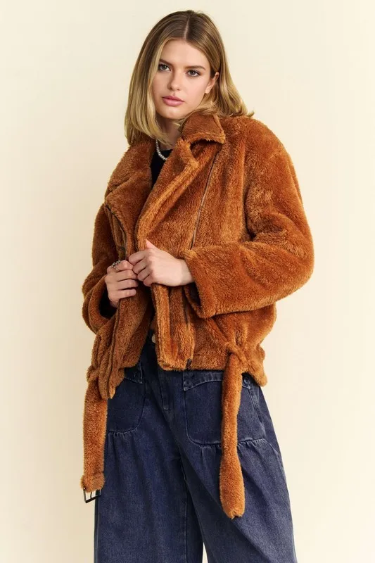 Fuzzy Zip Up Collared Neck Jacket, image 5