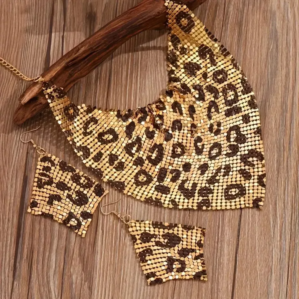 Leopard Necklace and Earrings Jewelry Set, image 2