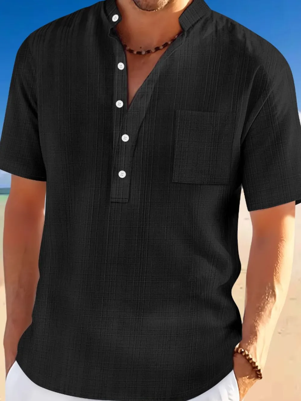 Men's Full Size Half Button Short Sleeve Polo Plus Size