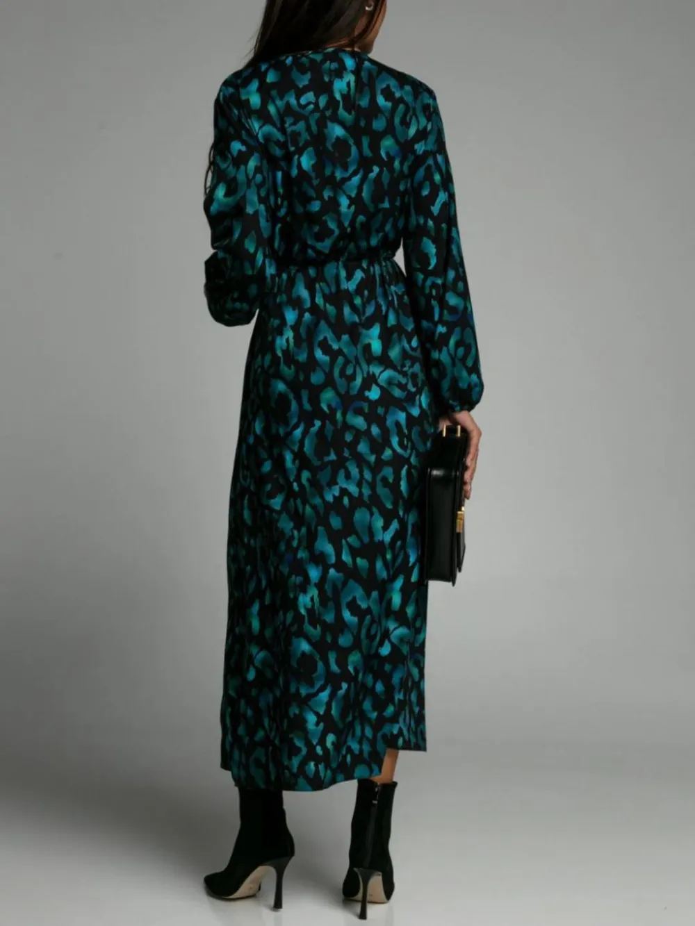 Printed Surplice Long Sleeve Midi Dress, image 4