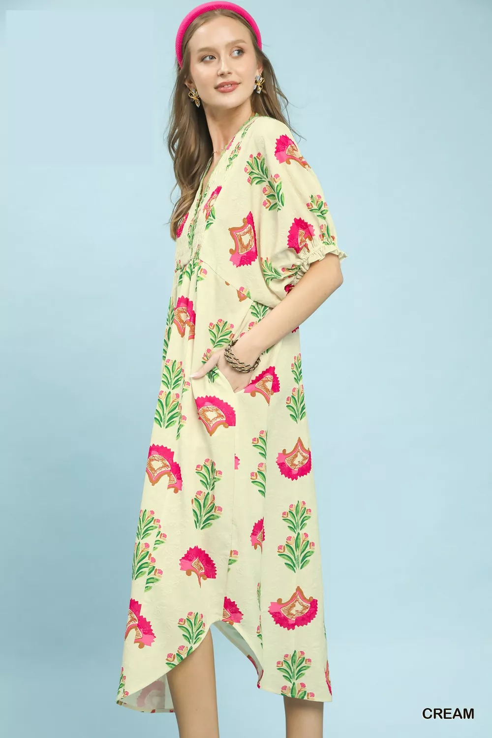 Abstract Print V-Neck Midi Dress, image 3
