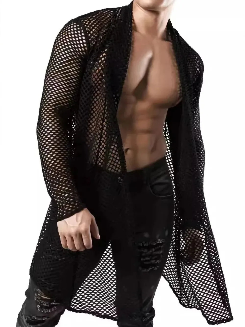 Men's Openwork Open Front Long Sleeve Cover-Up, image 3