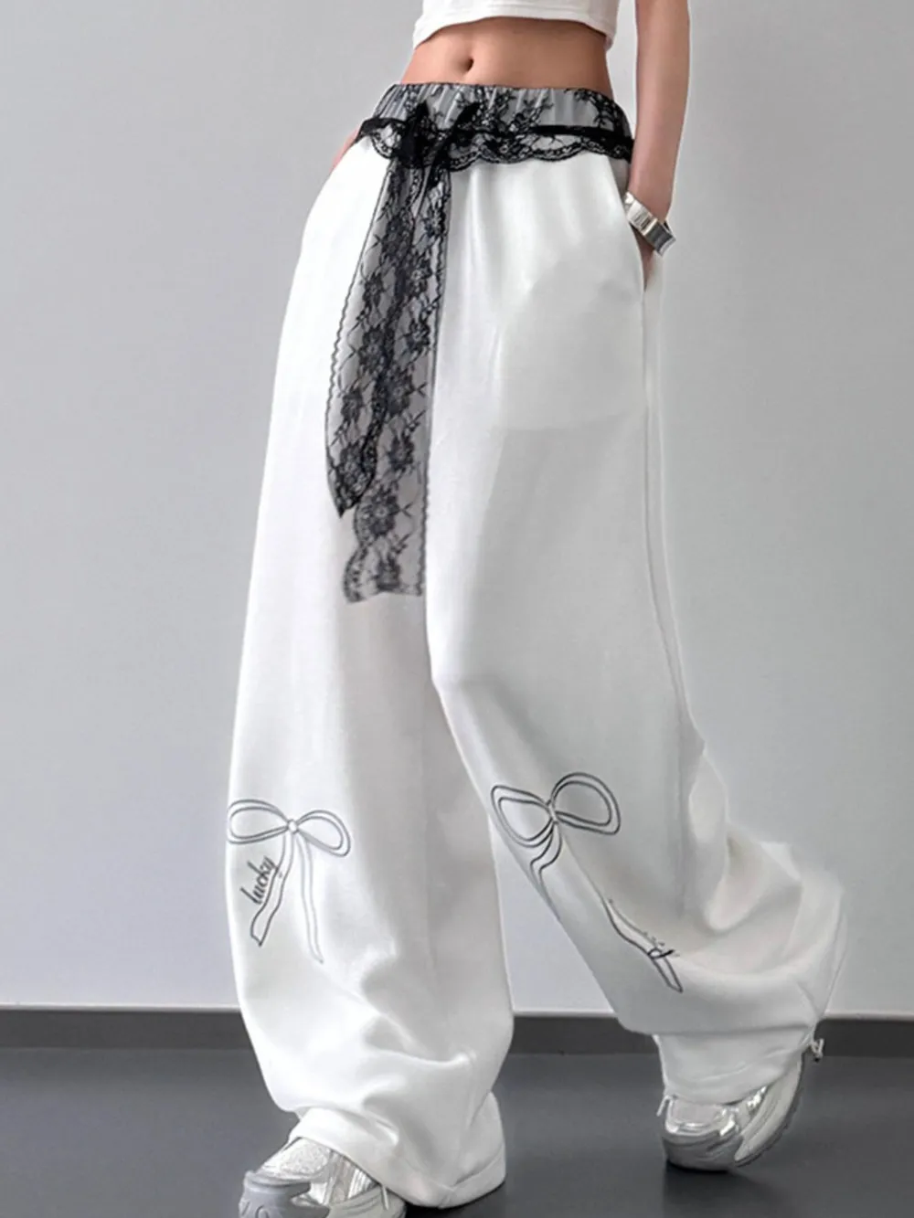 Wide Leg Pants with Lace Belt Detail, image 3