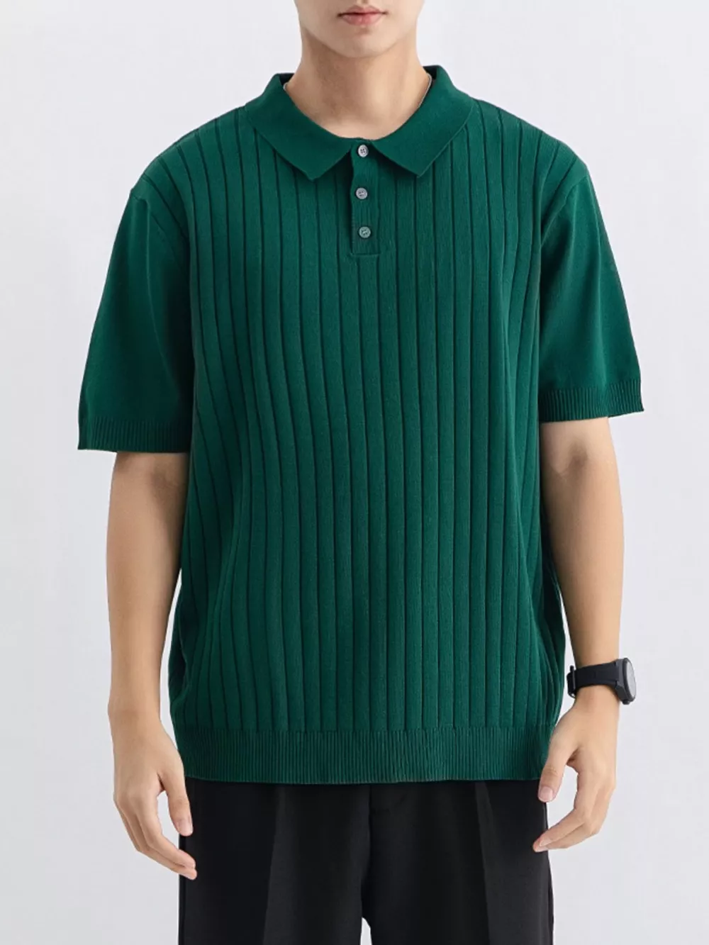 Men's Plus Size Ribbed Knit Slim Fit Polo, image 6