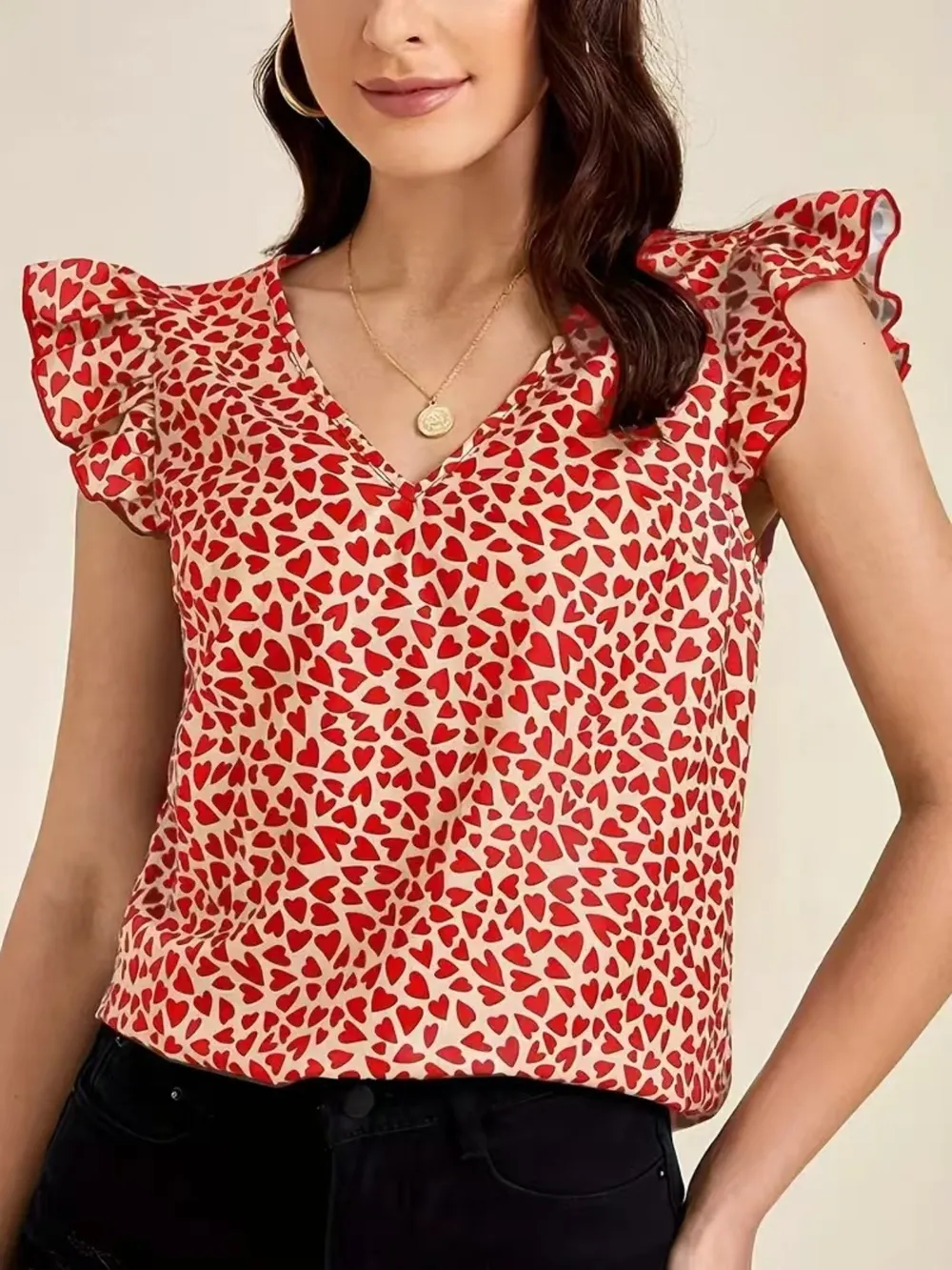Floral Print Ruffle Sleeve V-Neck Blouse, image 12