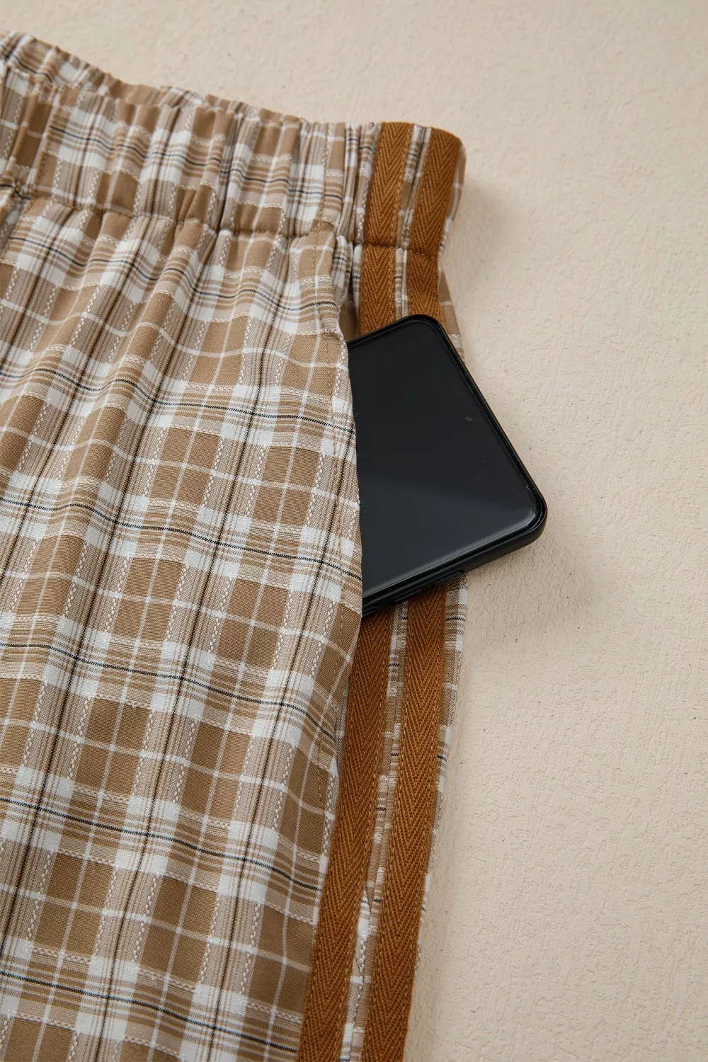 Plaid Print Tie Detail Casual Pants, image 6