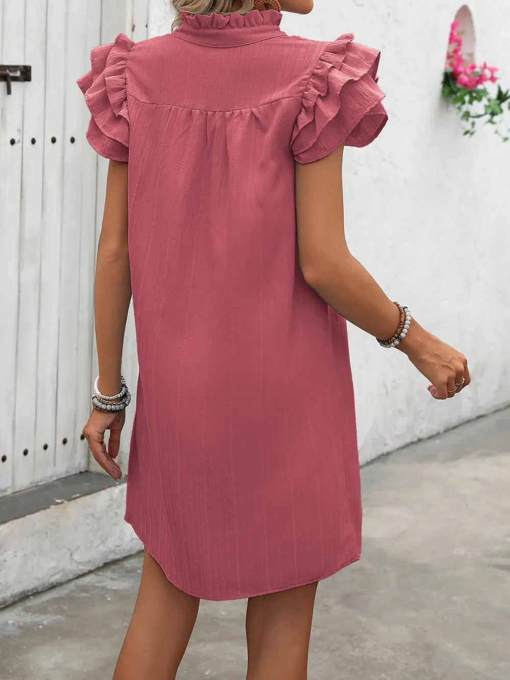 Ruffled Notched Cap Sleeve Mini Dress, image 21