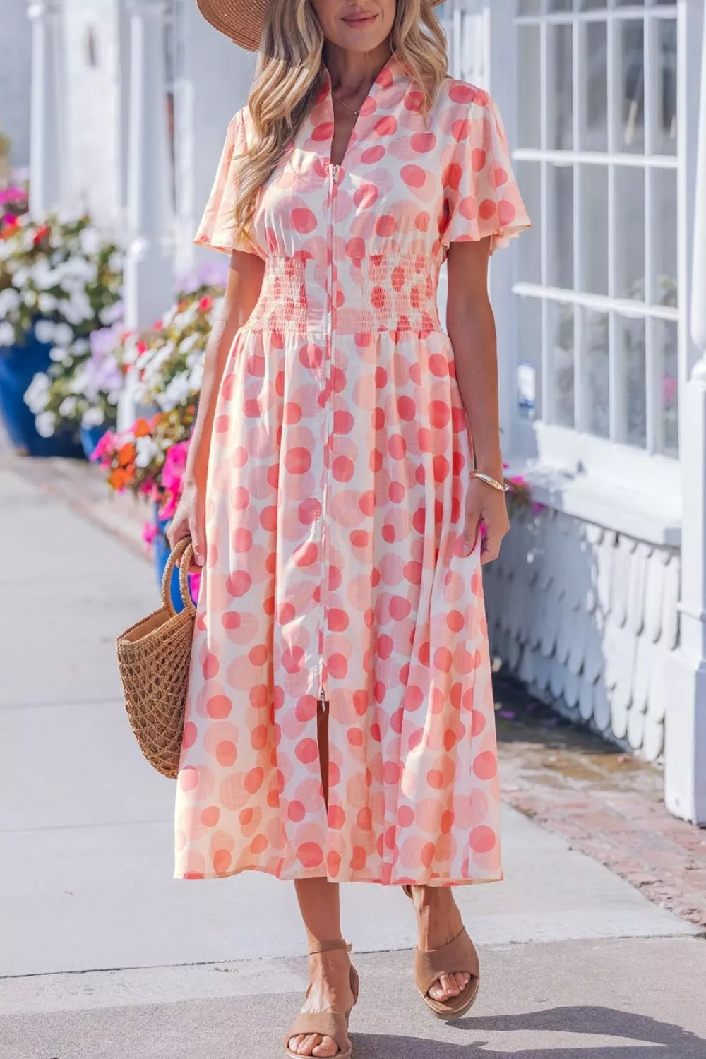Polka Dot Puff Sleeve Midi Dress, image 2