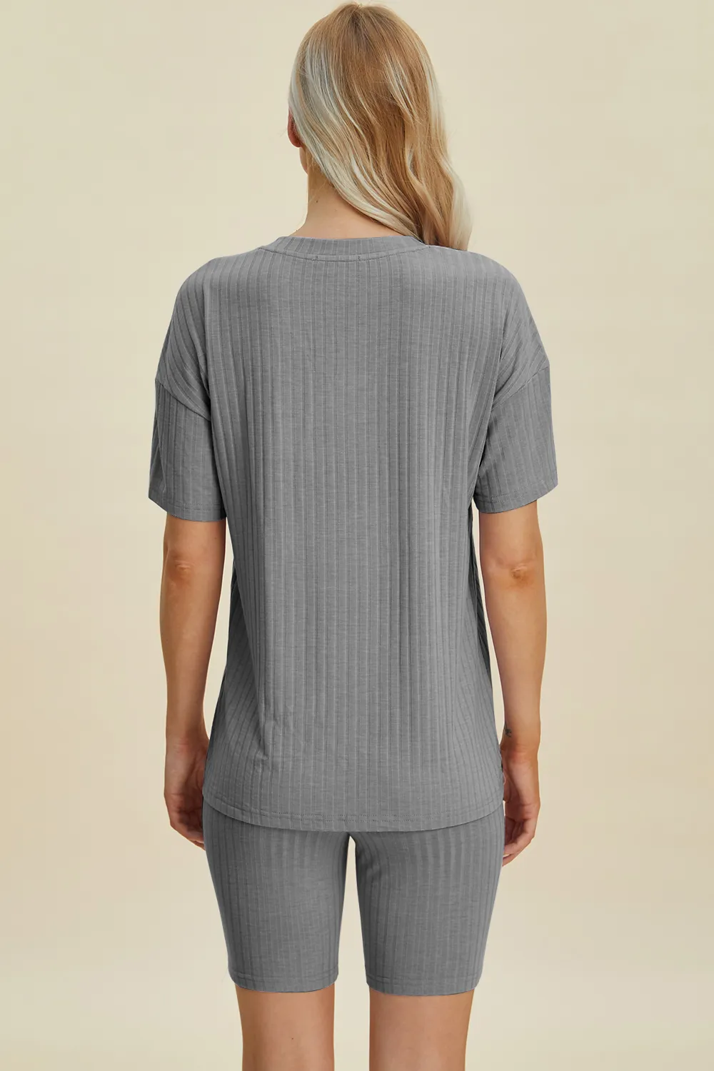 Full Size Ribbed V-Neck Short Sleeve Top and Shorts Set, image 23