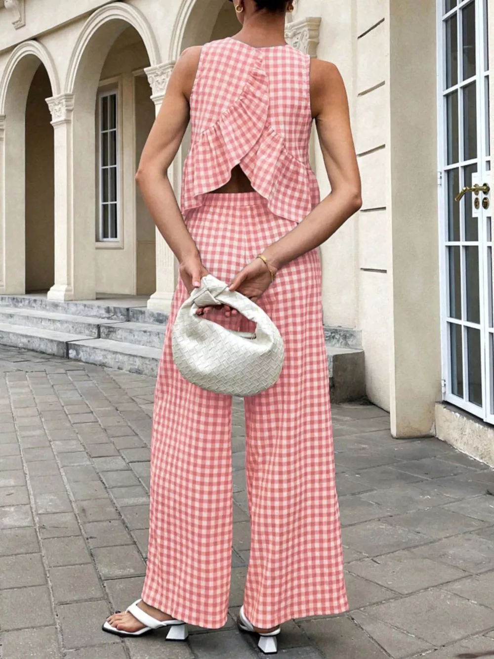 Gingham Sleeveless Top and Wide-Leg Pants Set, image 14
