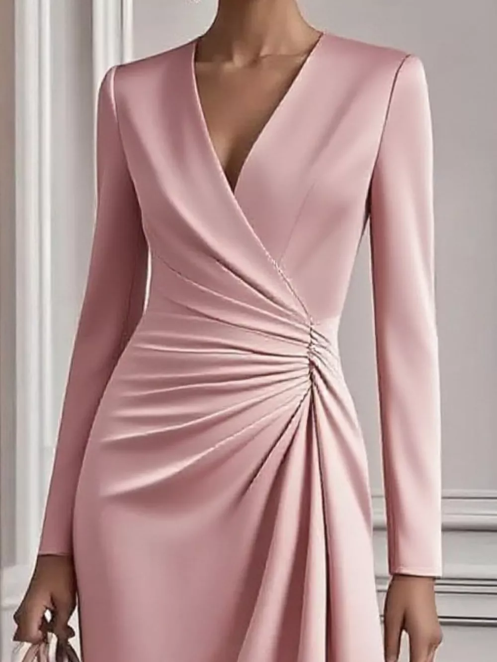 Ruched Surplice Long Sleeve Dress, image 7
