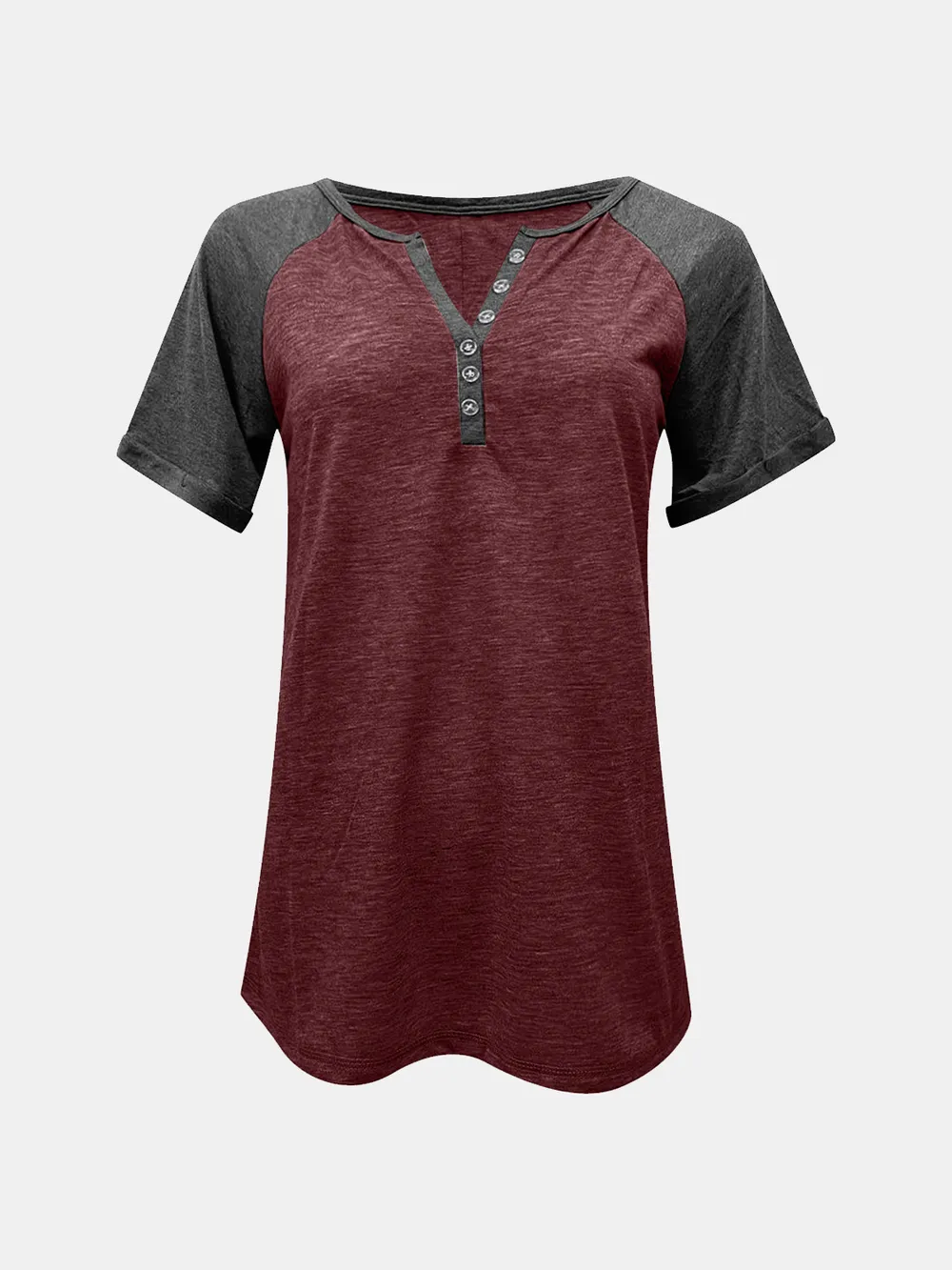 Contrast Notched Short Sleeve T-Shirt, image 13