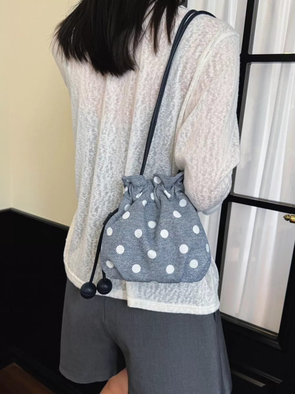 Polka Dot Drawstring Crossbody Bag, image 4