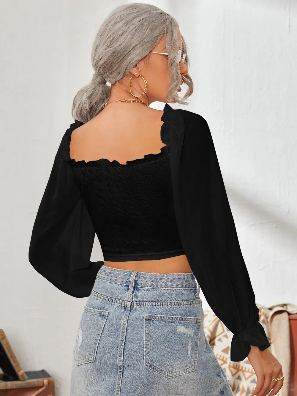 Mesh Sweetheart Neck Flounce Sleeve Top, image 19