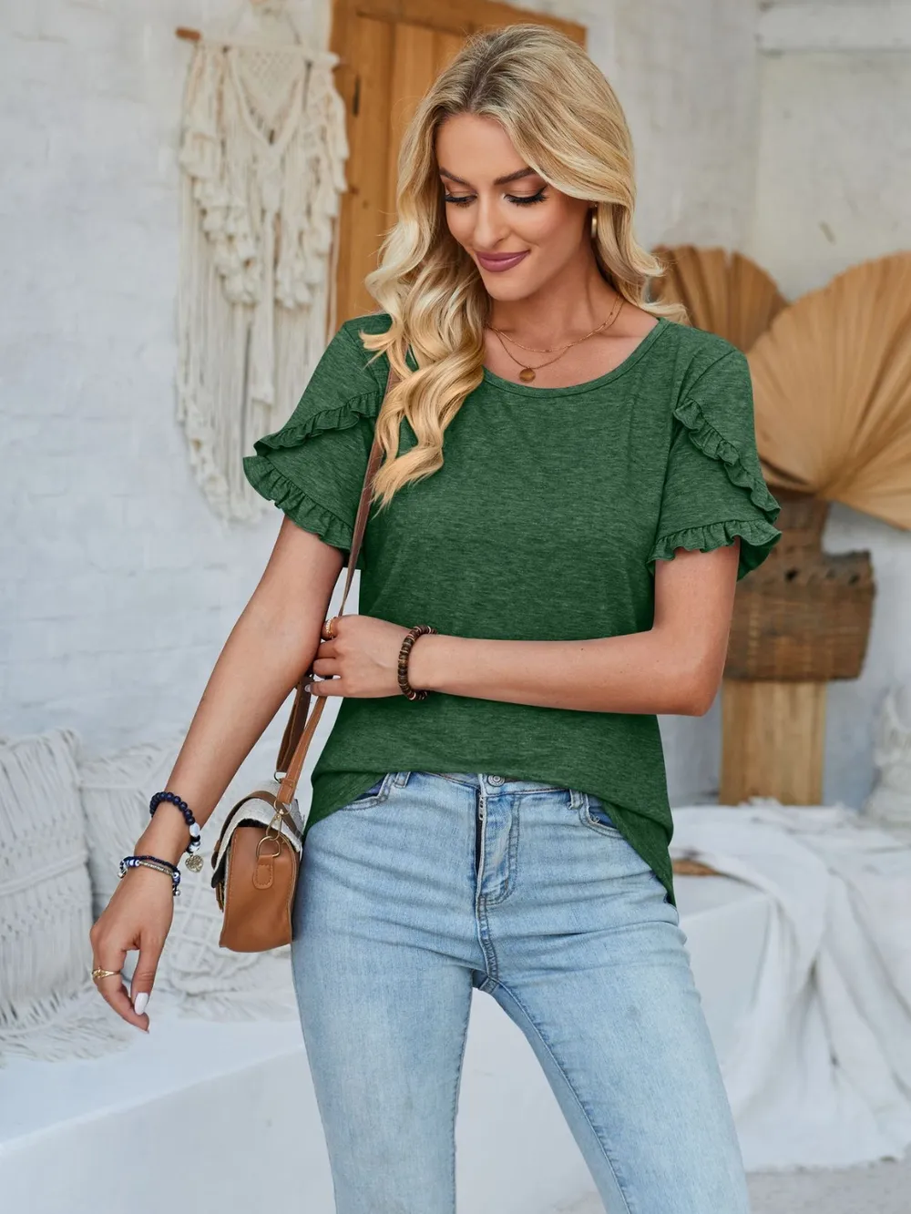 Frill Round Neck Petal Sleeve Blouse, image 20