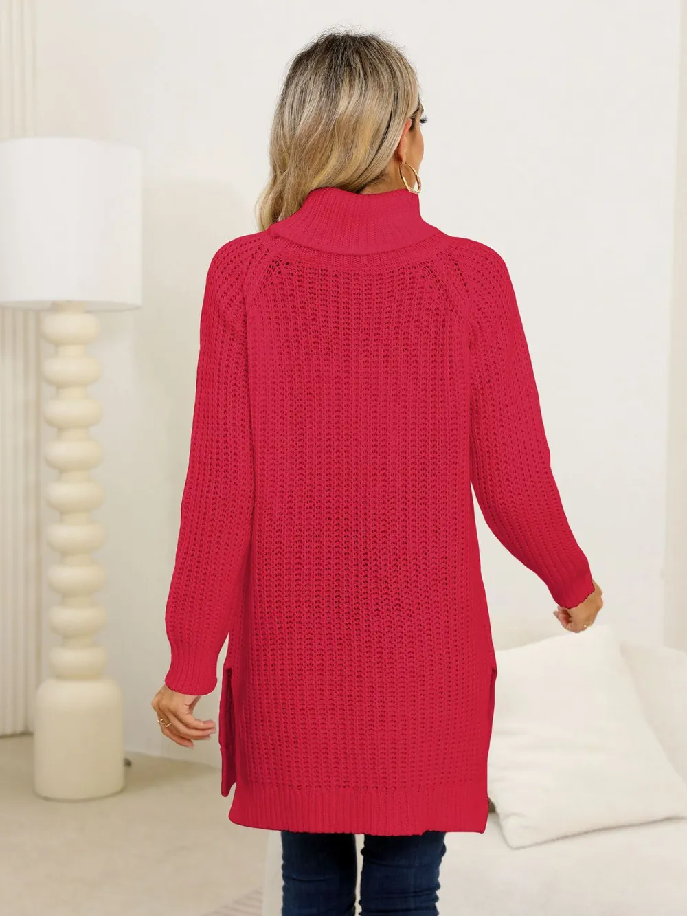 Slit Turtleneck Long Sleeve Sweater, image 18