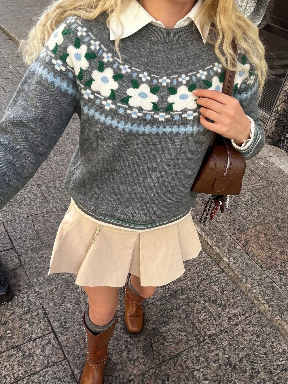 Floral Pattern Round Neck Sweater, image 6