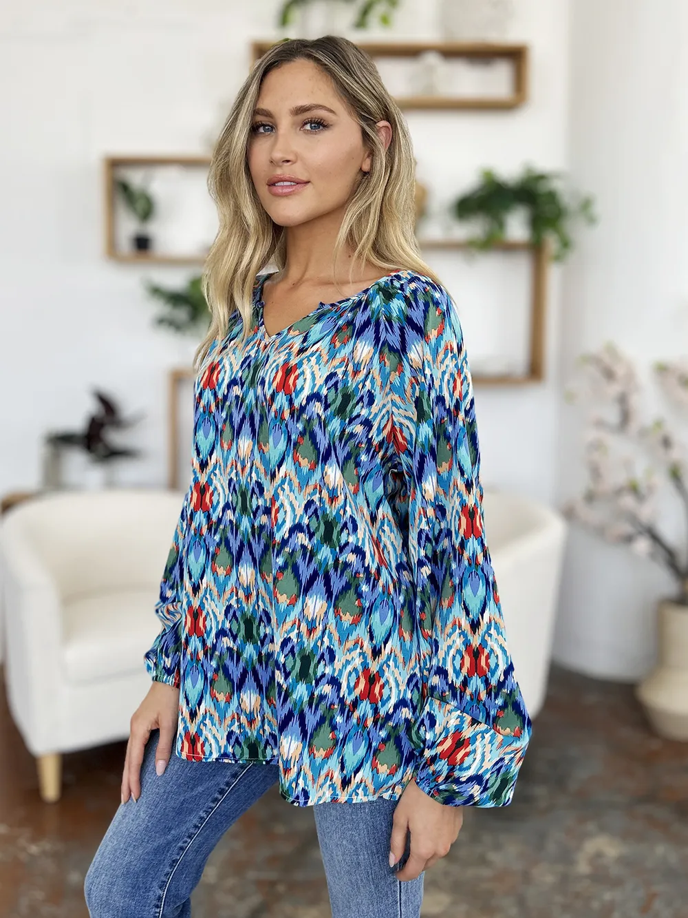 Full Size Printed Balloon Sleeve Blouse, image 22