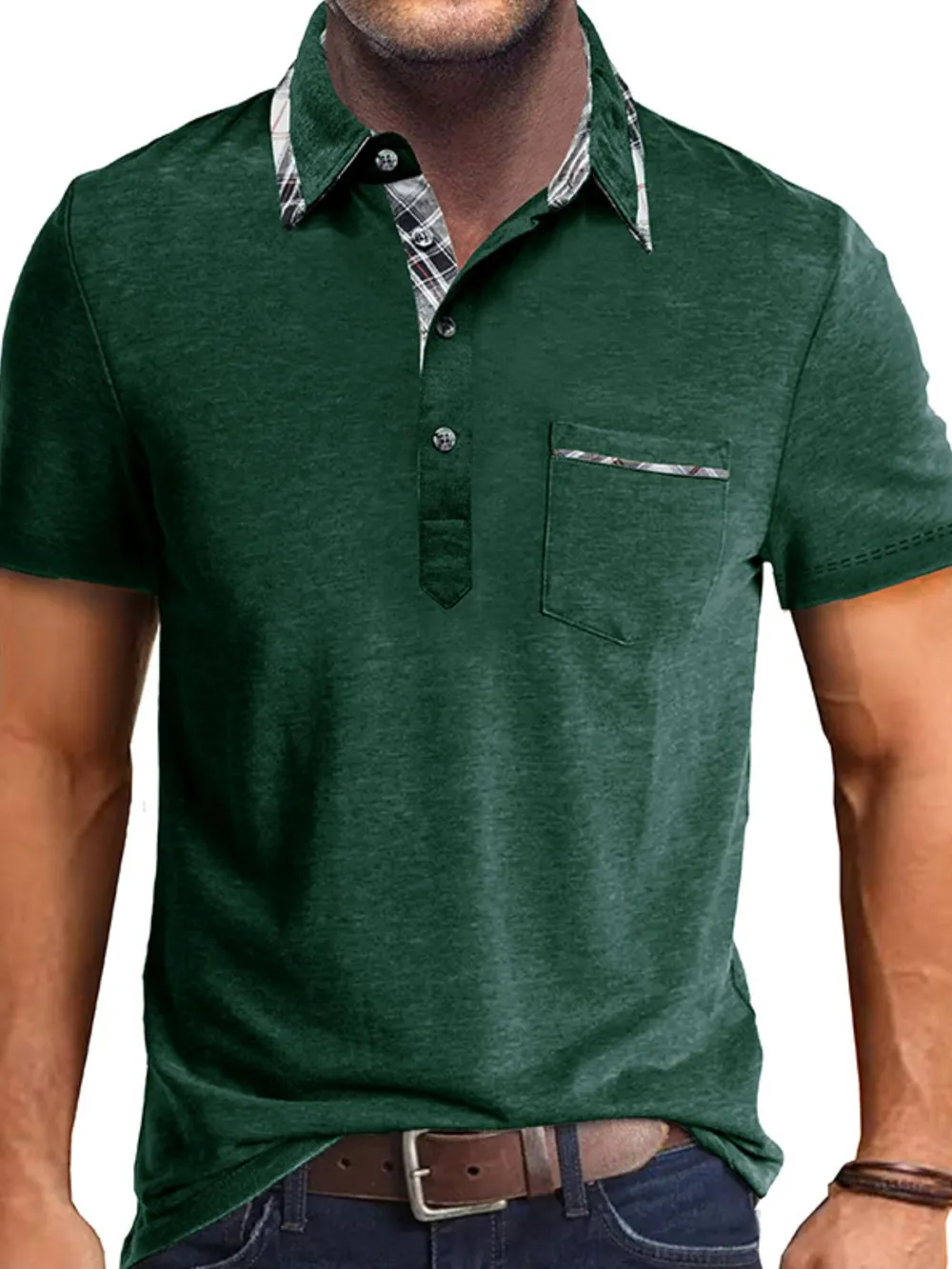 Men's Full Size Classic Plaid Collar Cotton Polo Shirt Plus Size, image 8