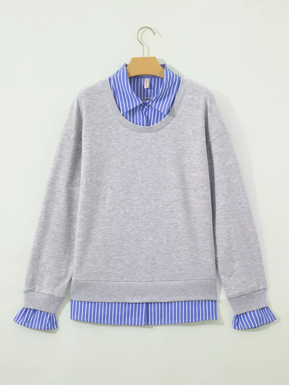 Striped Collar 2-in-1 Patchwork Casual Loose Sweatshirt, image 7