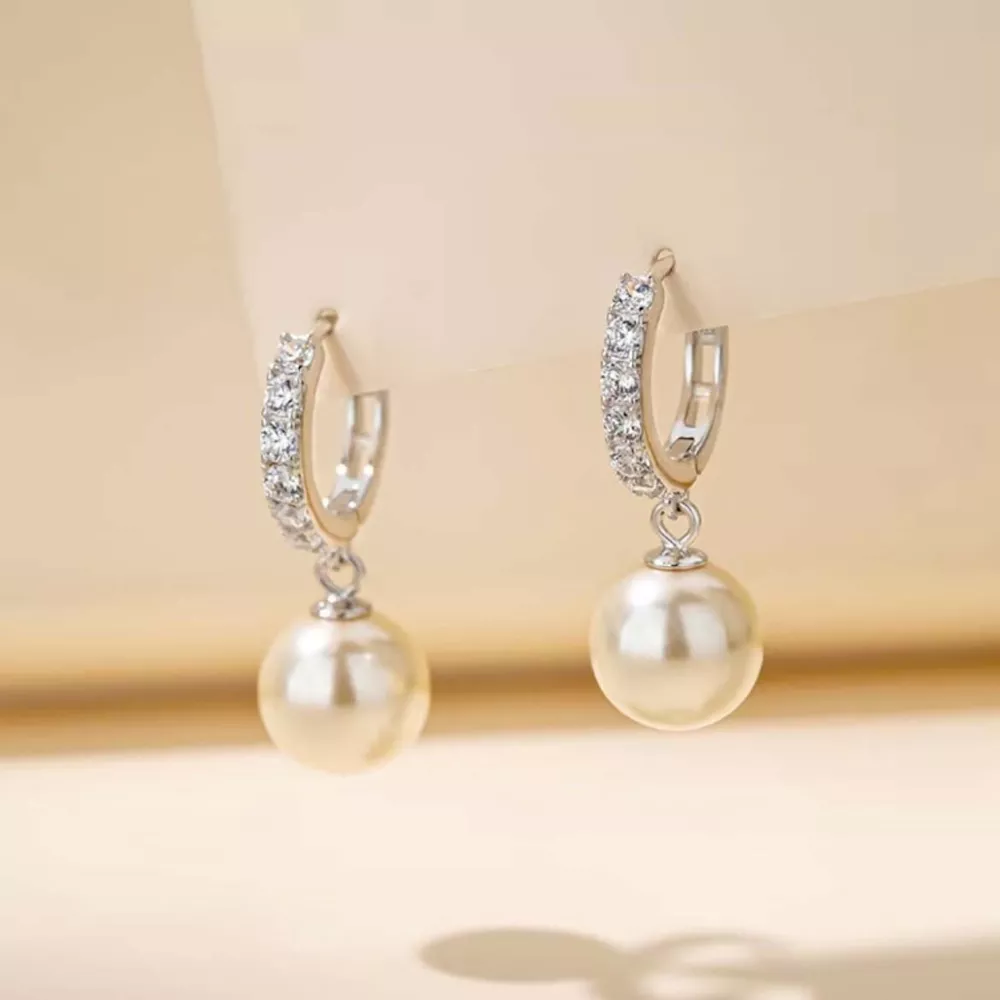 Pearl Drop Hoop Earrings, image 3