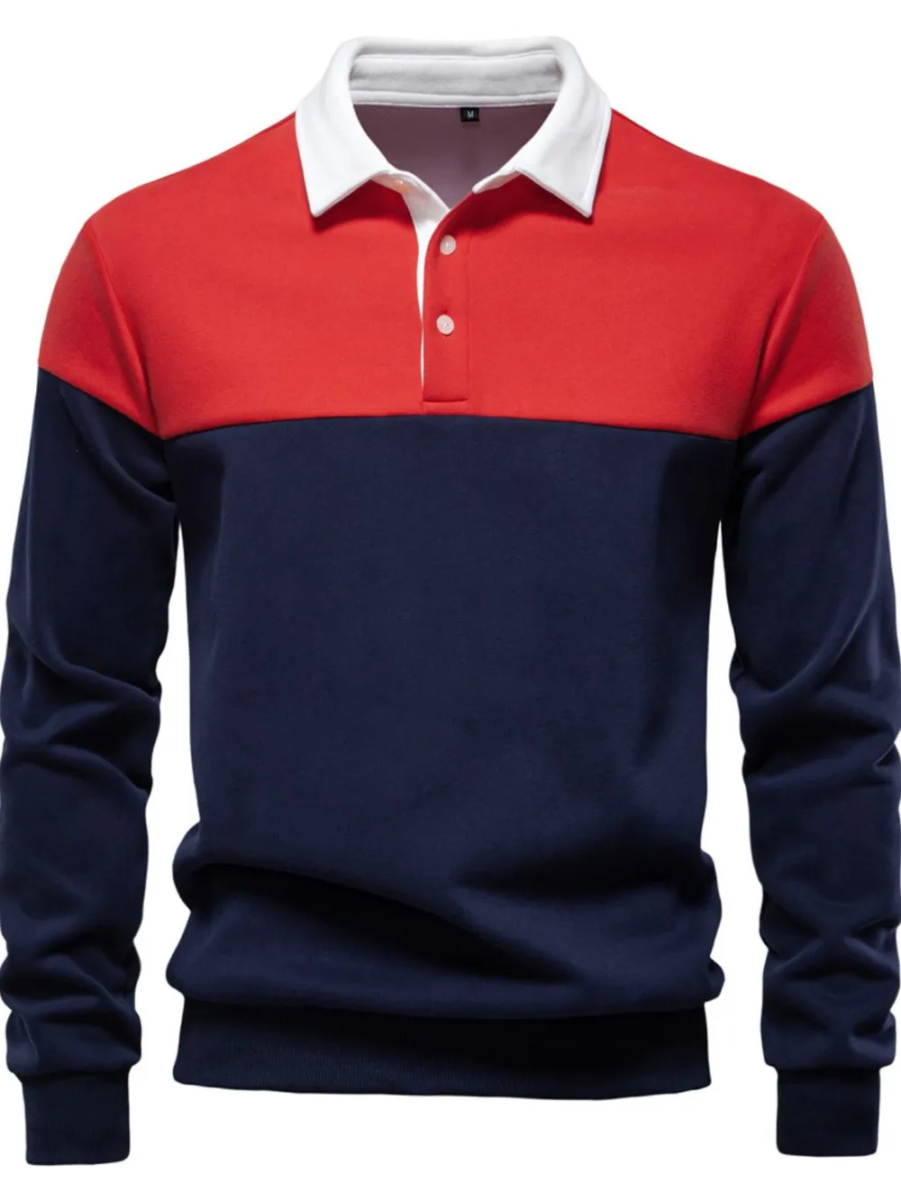 Men's Collared Neck Contrast Long Sleeve Polo, image 11