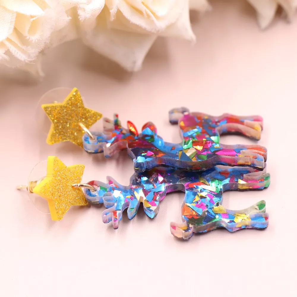Acrylic Christmas Reindeer Dangle Earrings, image 3