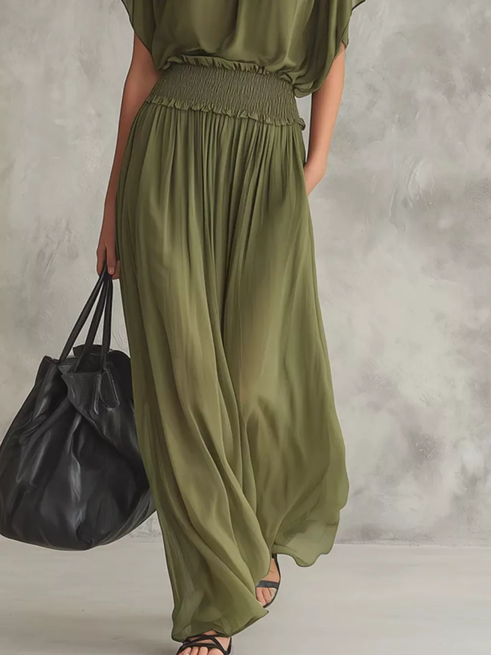 Chiffon Maxi Dress with Smocked Waist, image 3