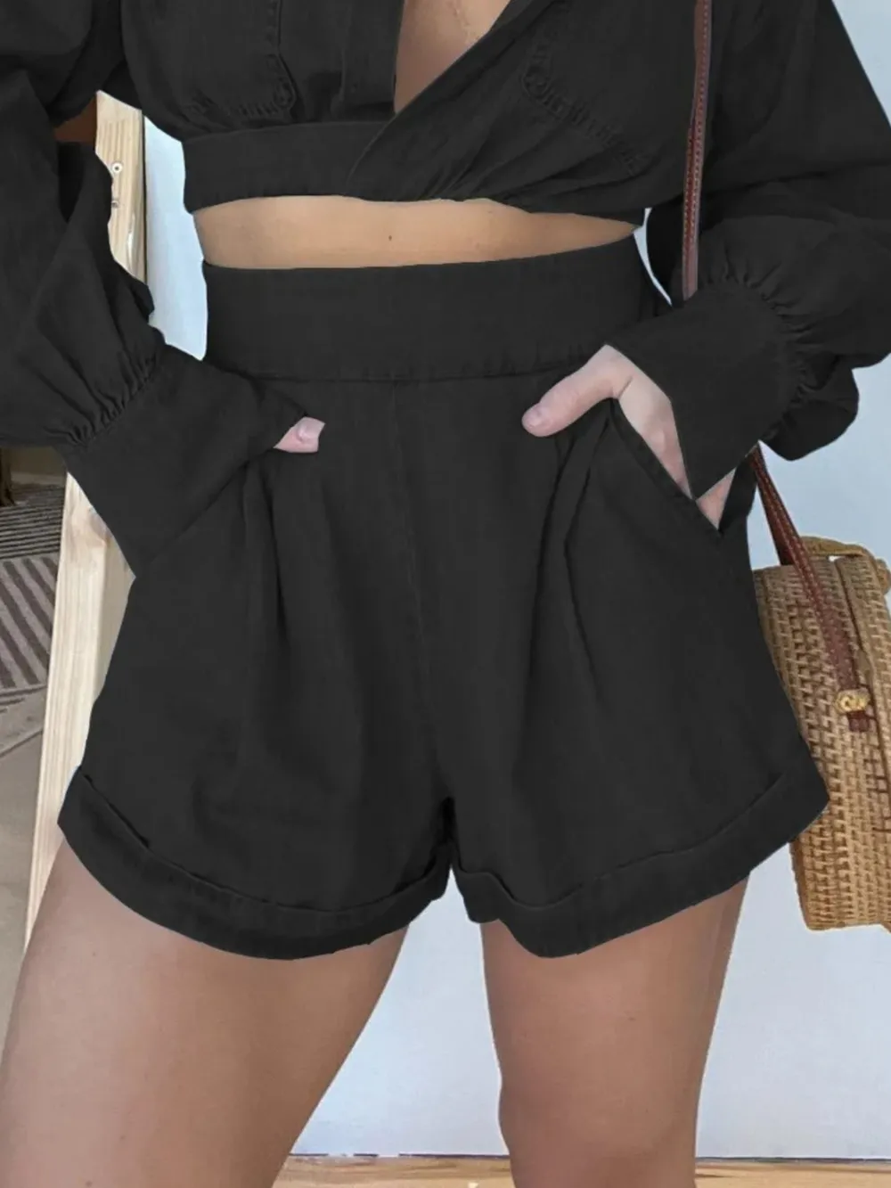 Full Size Long Sleeve Top and Shorts Denim Set Plus Size, image 9