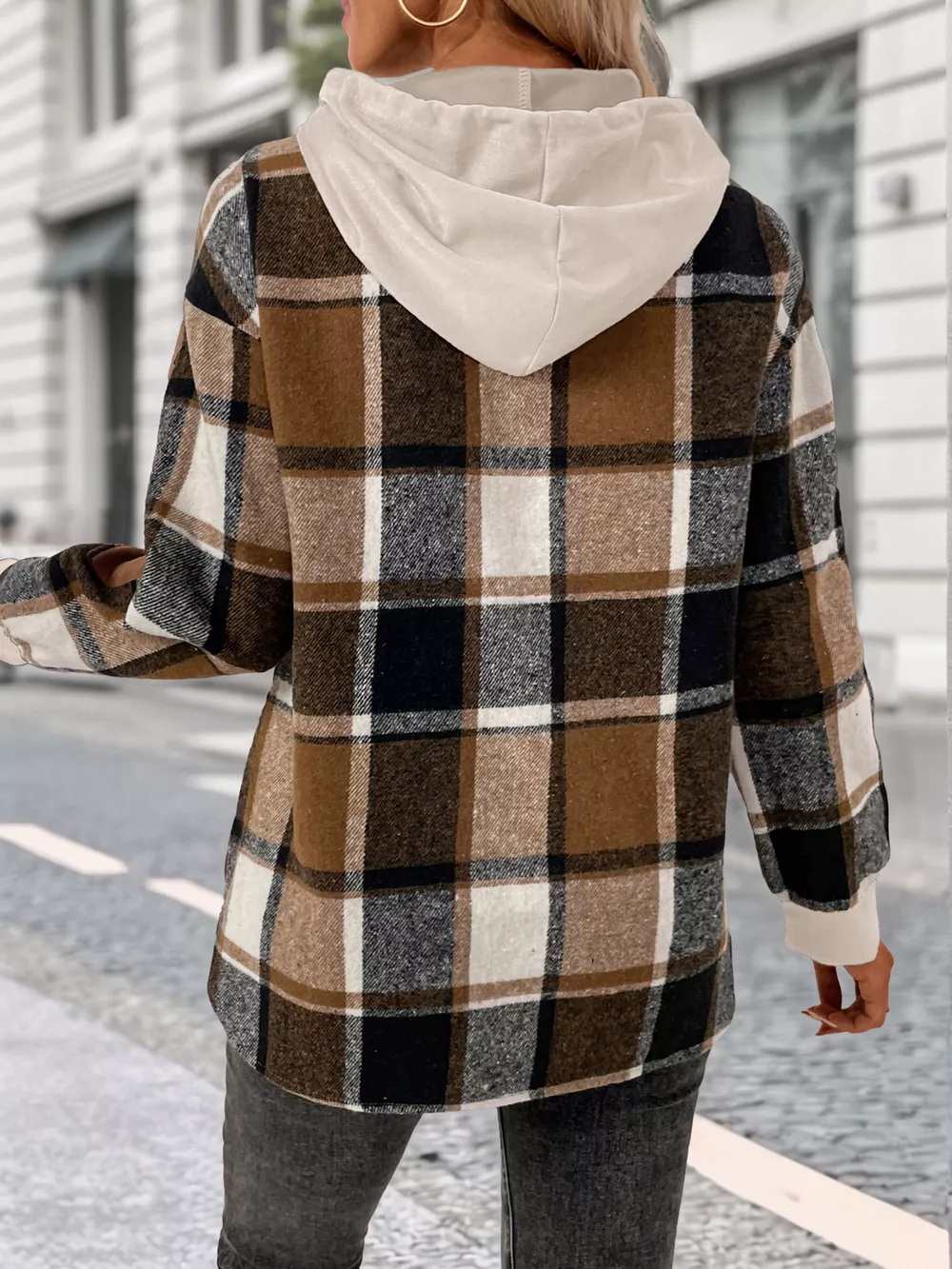 Plaid Drawstring Long Sleeve Hoodie, image 16