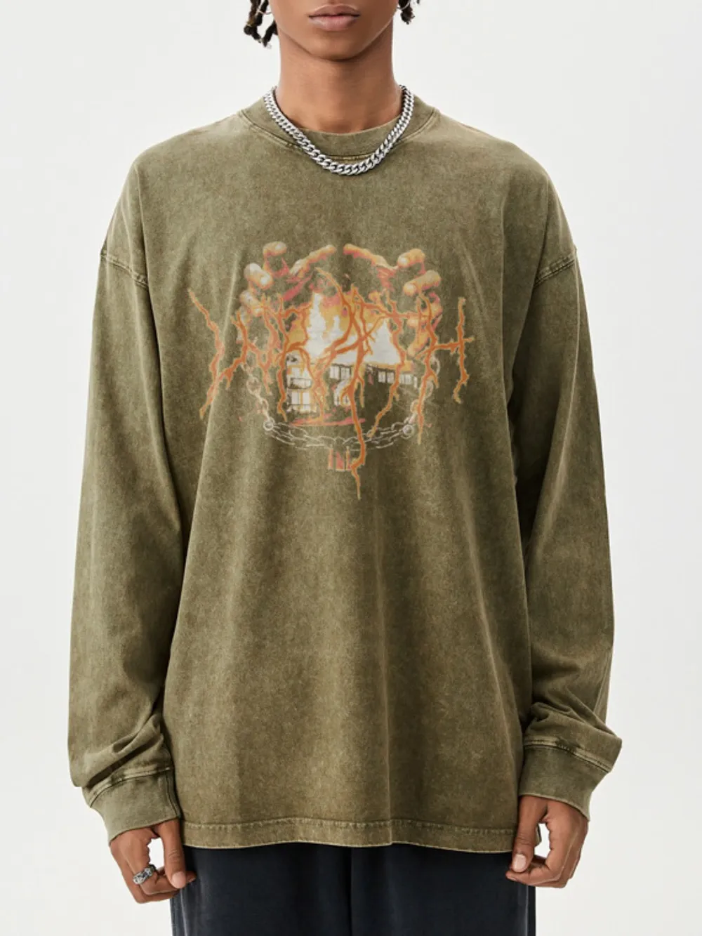 Men's Graphic Oversized Long Sleeve T-Shirt, image 4