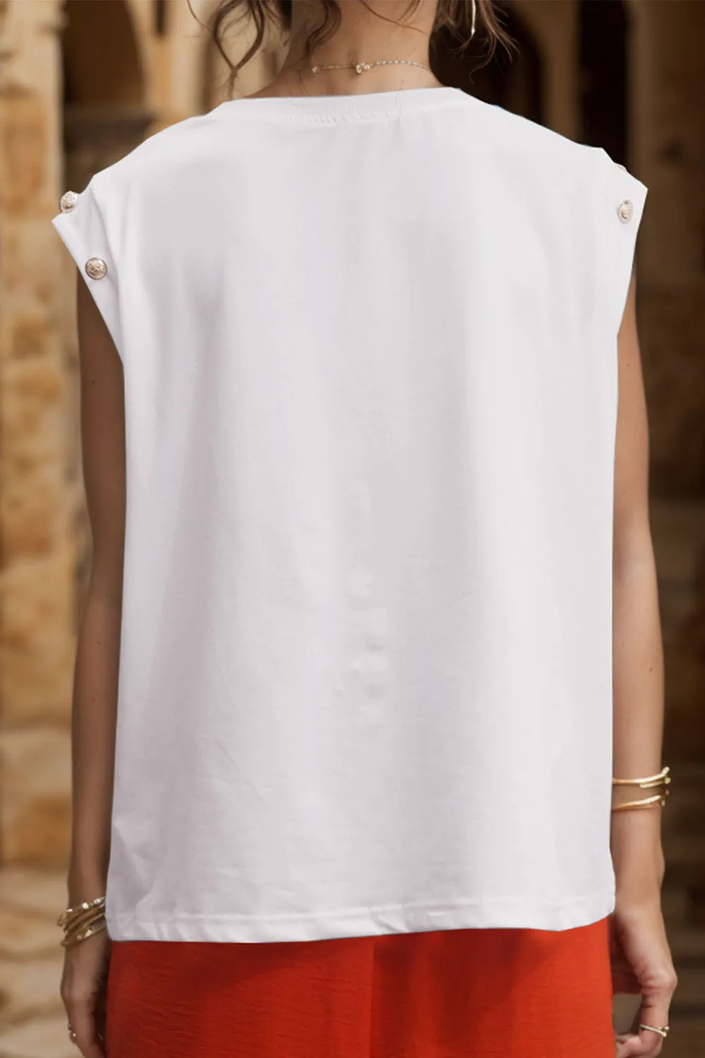 Decorative Button Round Neck T-Shirt, image 23