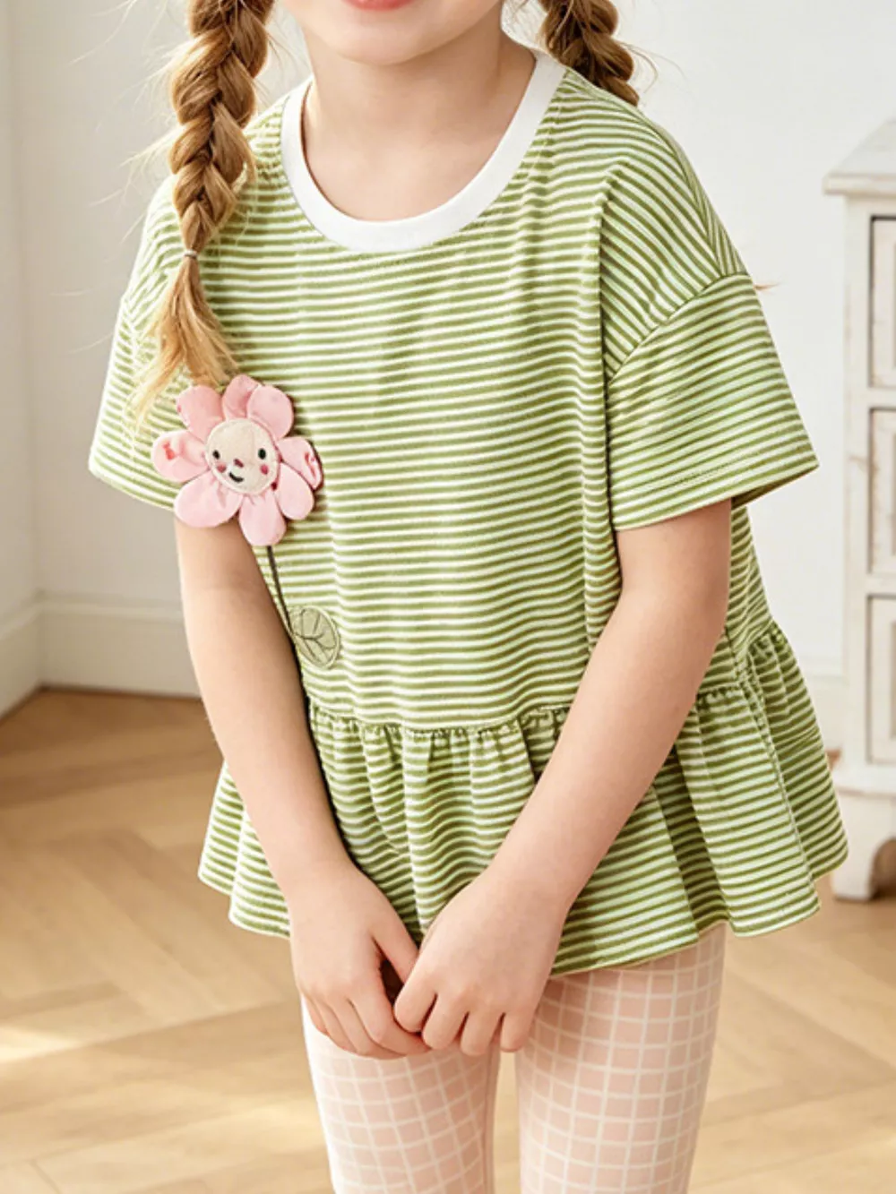 Children's Striped Flower Applique Top and Pants Set