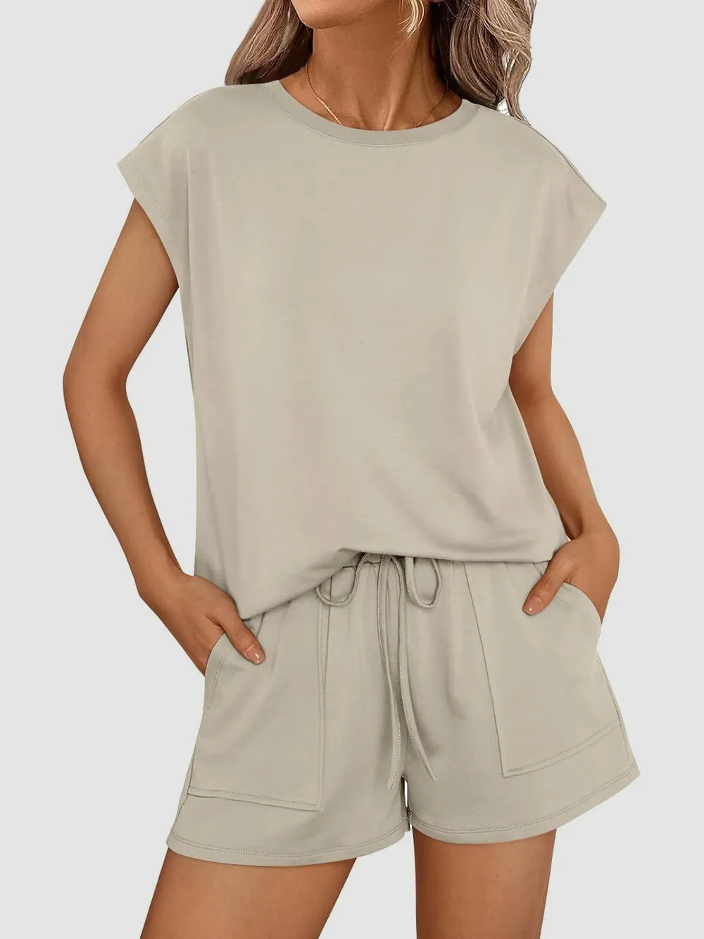 Round Neck Cap Sleeve Top and Shorts Set, image 16