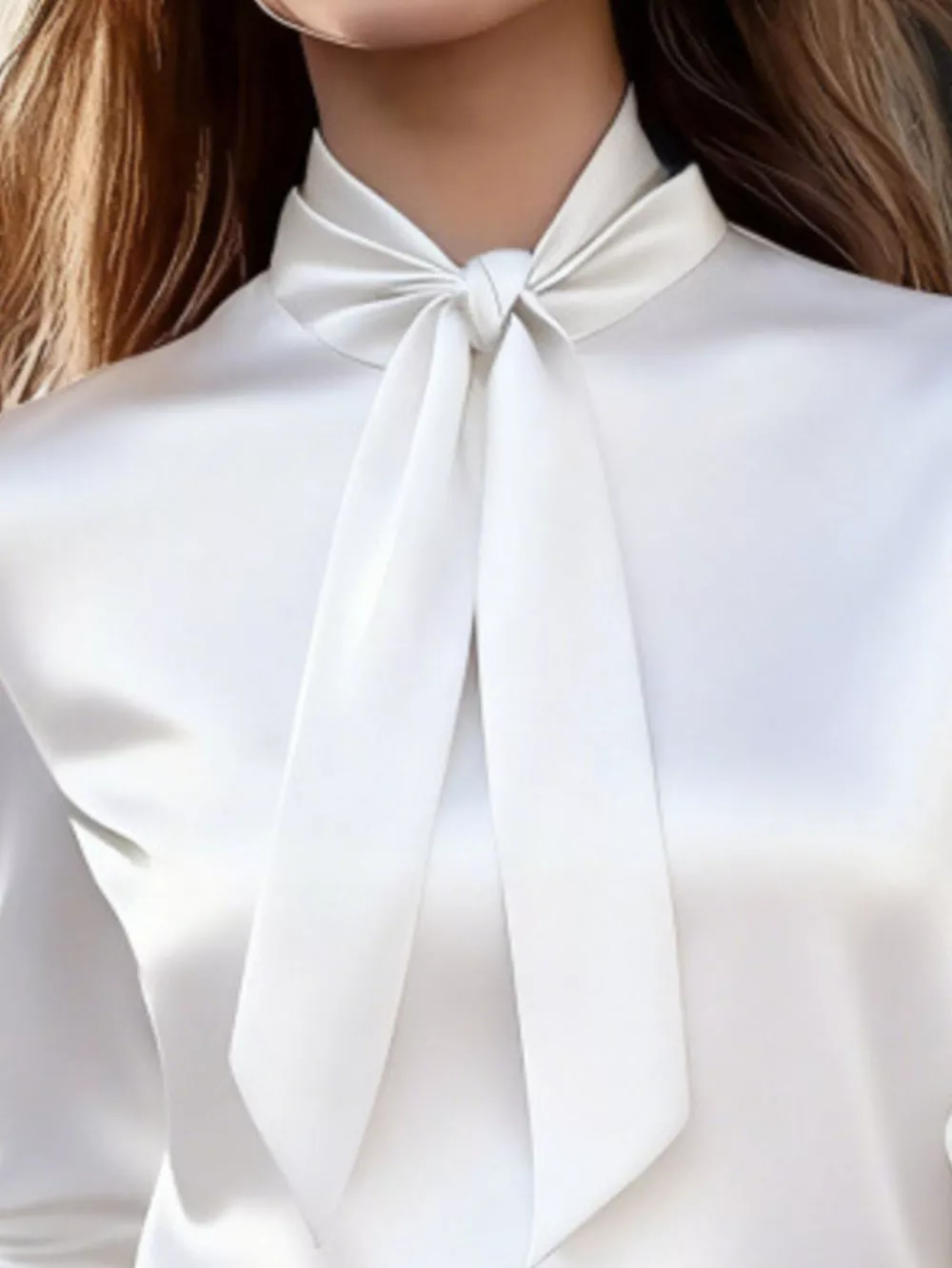 Satin Bow Tie Long Sleeve Blouse, image 7