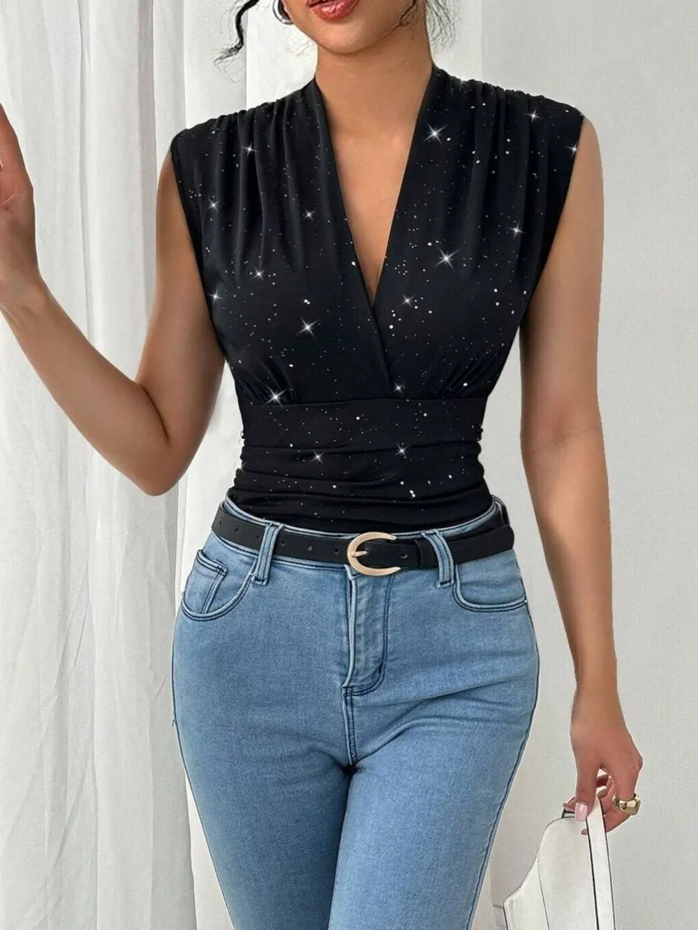 Surplice Sleeveless Slim Blouse, image 7
