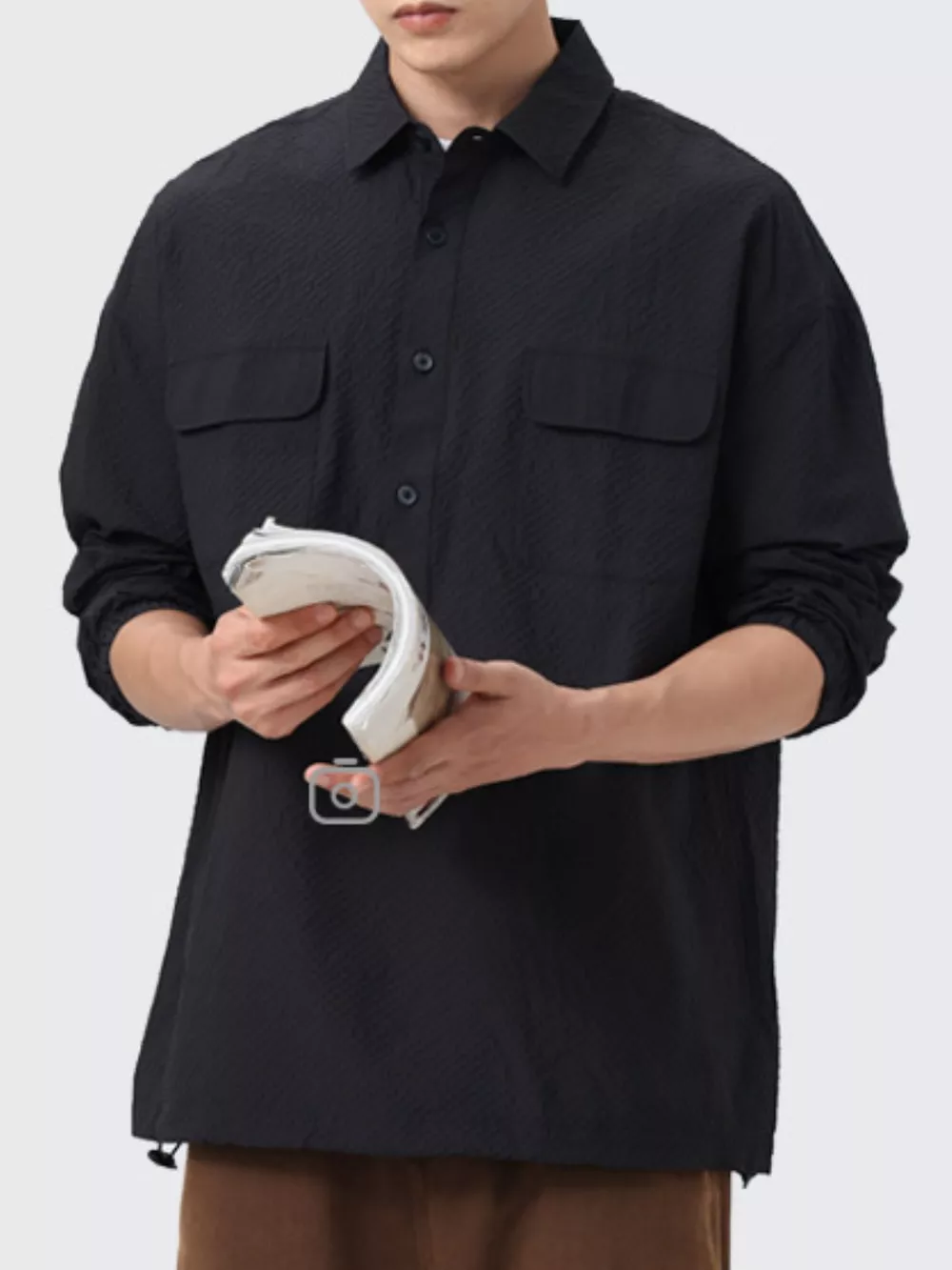 Men's Plus Size Button Detail Textured Relaxed Fit Polo