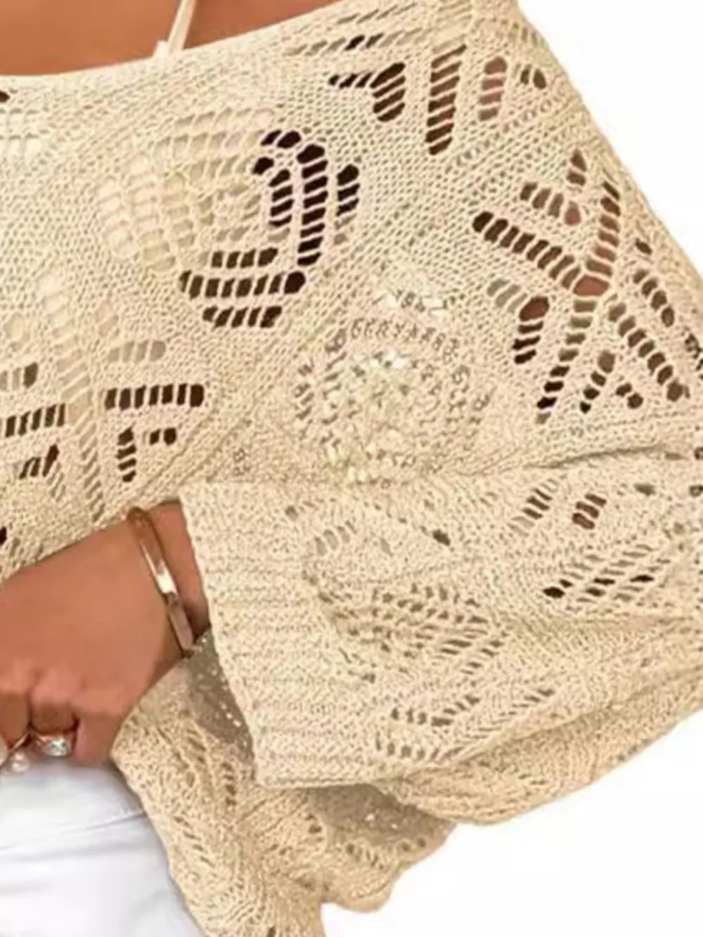 Openwork 3/4 Sleeve Knit Cover Up, image 3