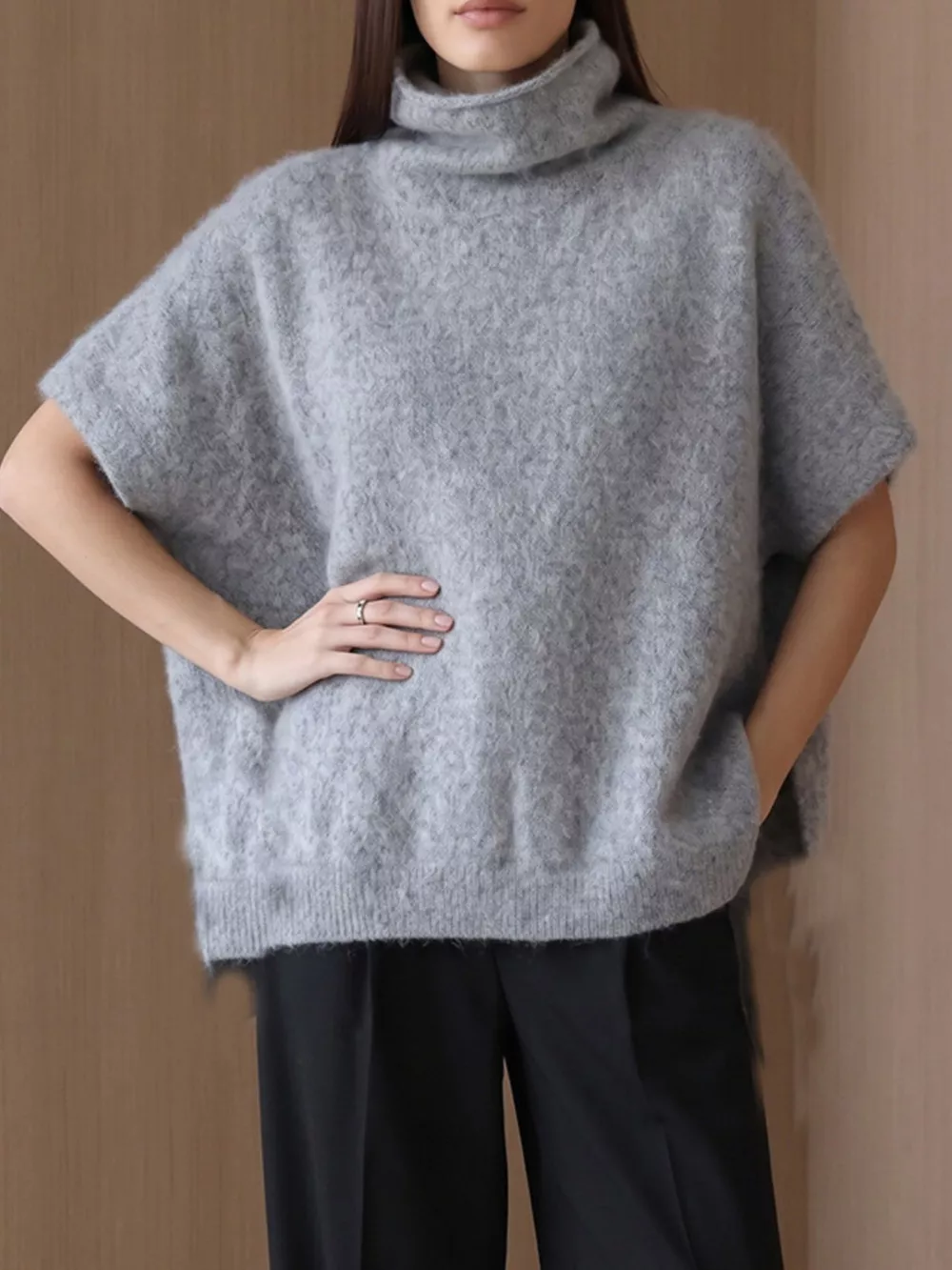 Turtleneck Fuzzy Short Sleeve Sweater, image 18