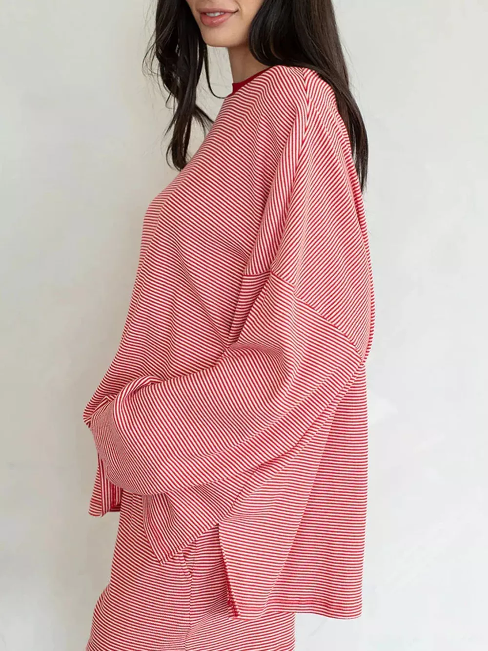 Striped Dropped Shoulder Top and Shorts Set, image 6