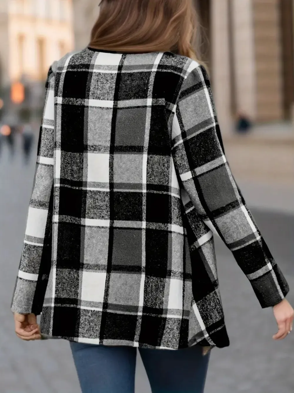 Plaid Open Front Long Sleeve Jacket, image 7