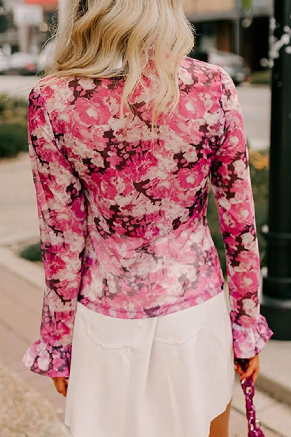 Floral Turtleneck Flounce Sleeve Blouse, image 3