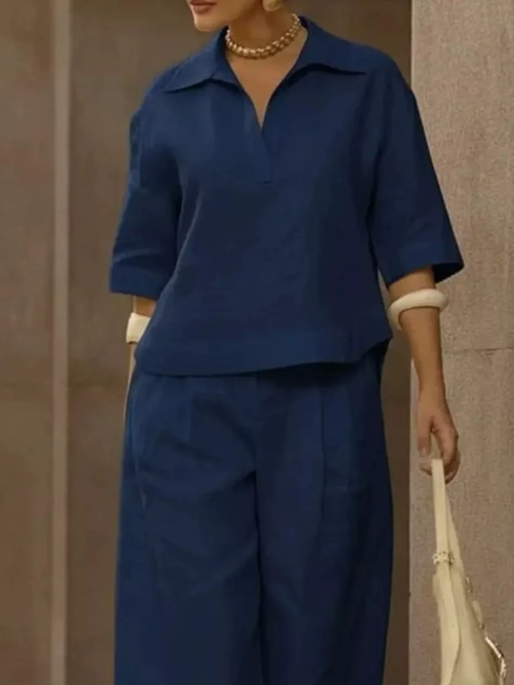 Full Size 3/4 Sleeve Top and Wide Leg Pants Set Plus Size, image 12
