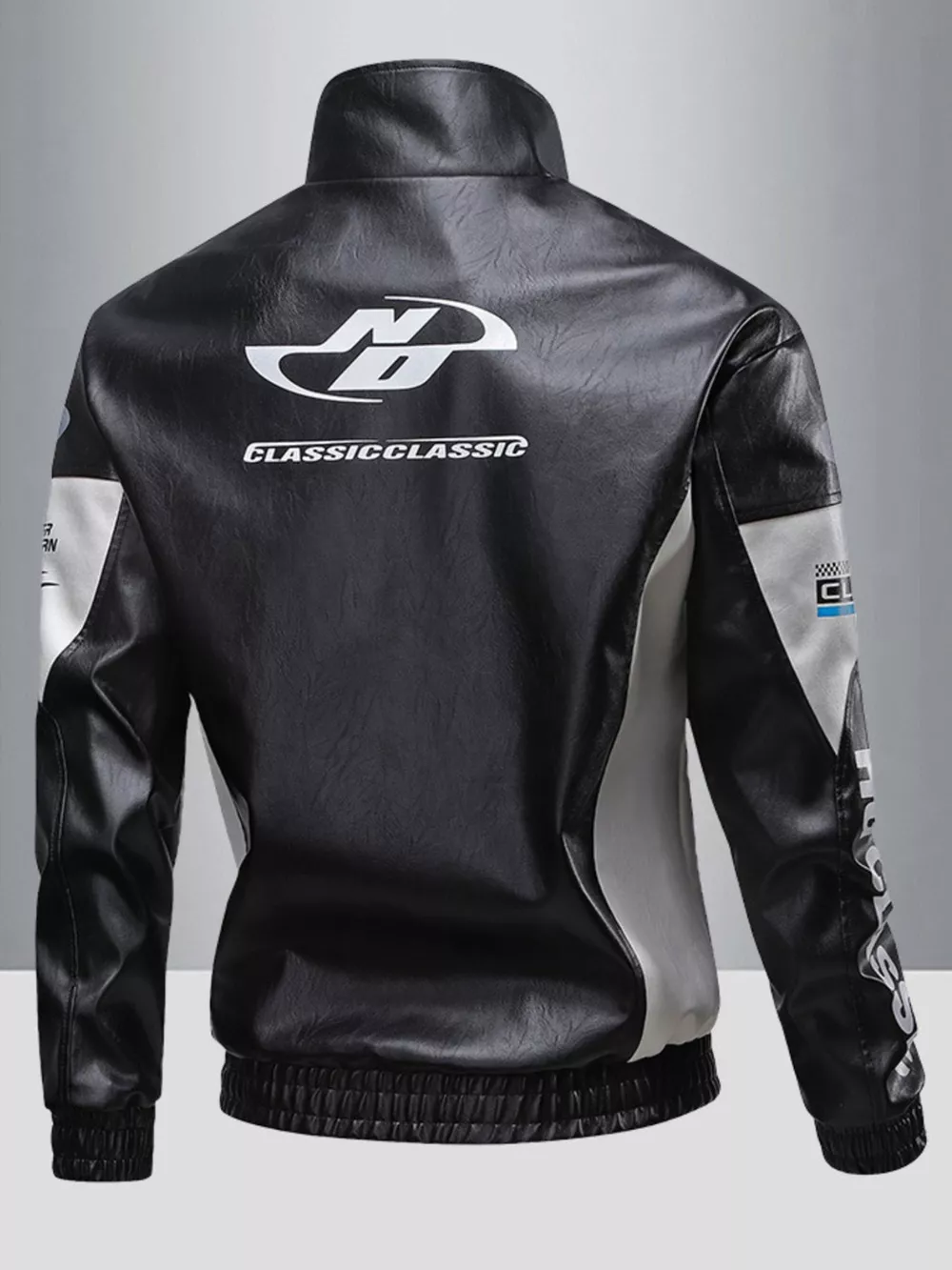 Men's Plus Size Stand Collar Leather Moto Jacket, image 4