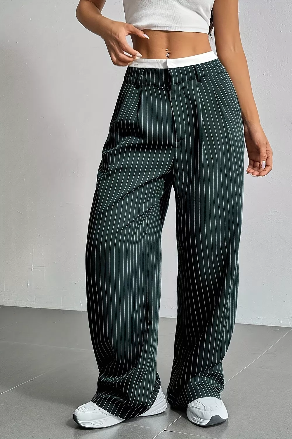 High-Waisted Pinstripe Wide-Leg Pants, image 2