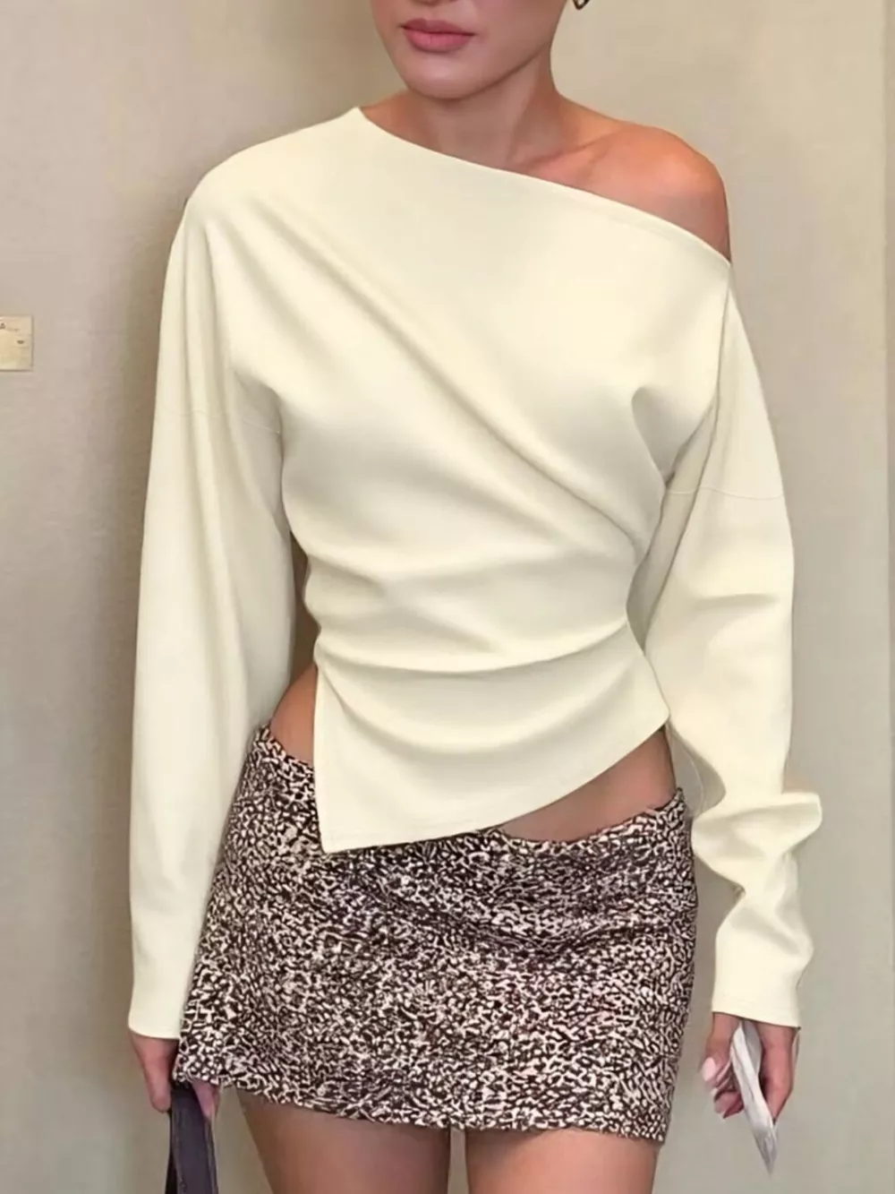 Asymmetrical Off-Shoulder Long Sleeve T-Shirt